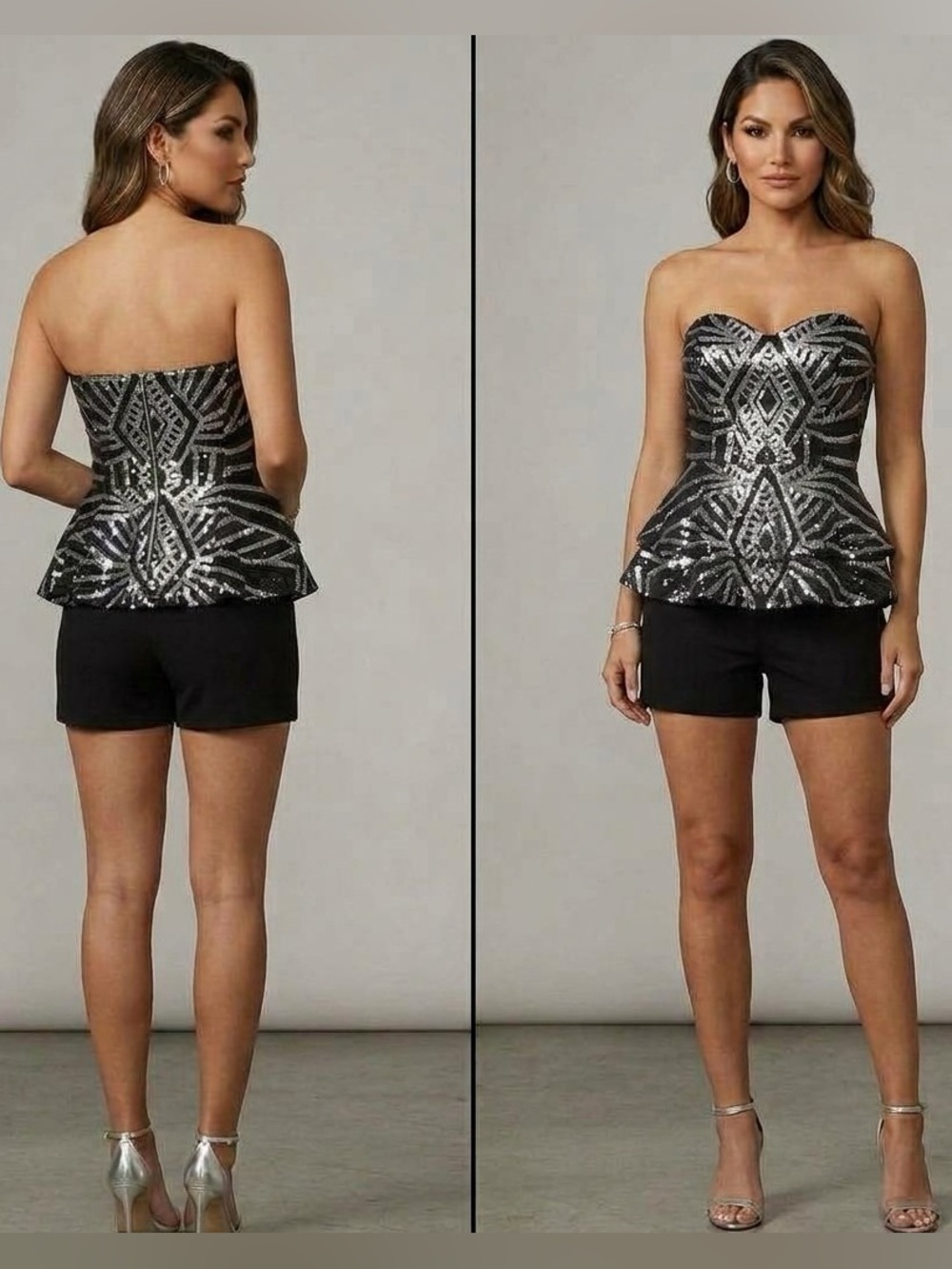 Nwot romper Bustier in sequins with short pants